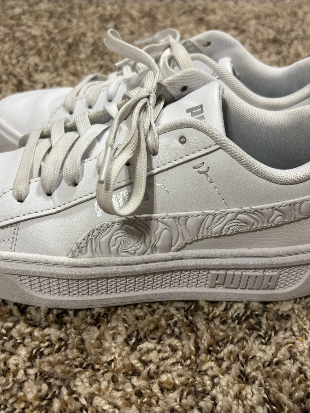 PUMA Smash Platform v3 White Silver Rose Leather Low Top Lace-Up Size 7